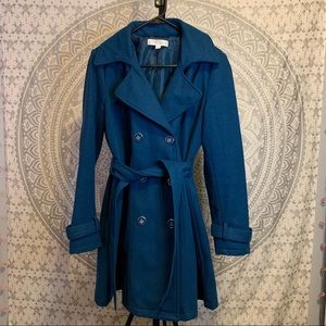 Blue Wool Trench Style Coat